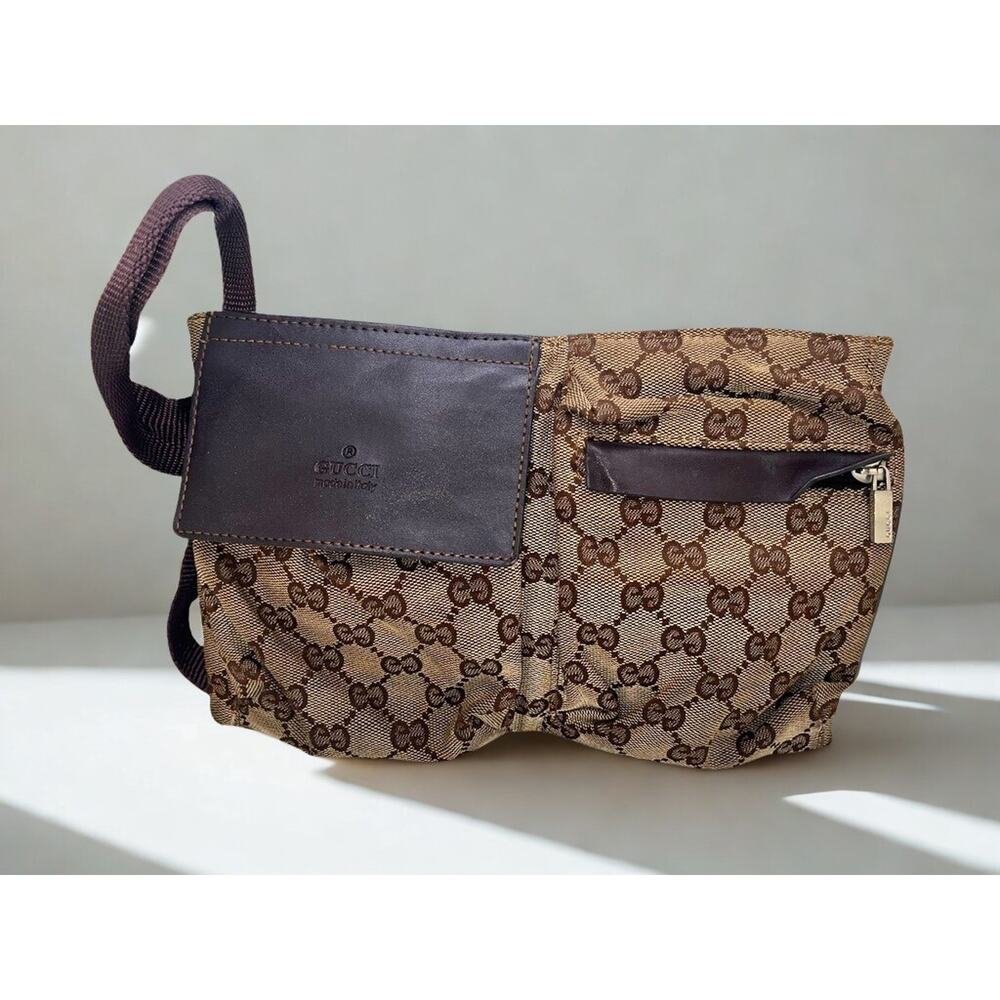 Gucci Brown Monogram Canvas Belt Bag with Dark Brown Accents